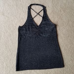 MANGO Black Sexy Halter Shimmery Top Criss Cross Back from Spain